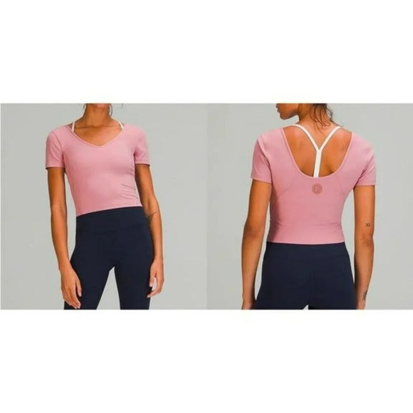 Pure Barre Circle P Fitted Crop Top Pink Short Sleeve Workout Scoop Back NWT L - Picture 1 of 7